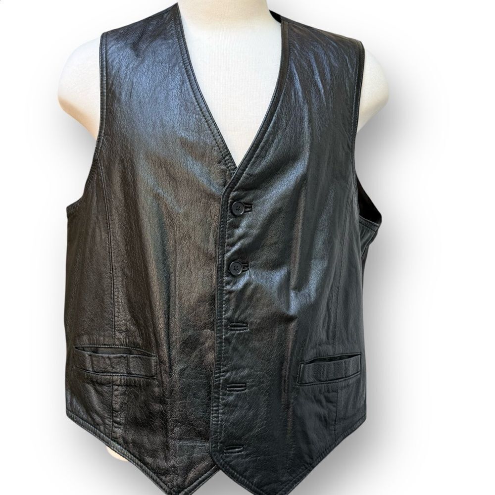 Wilsons Leather Men's Black Moto Vest Button Front Size XL Extra Large